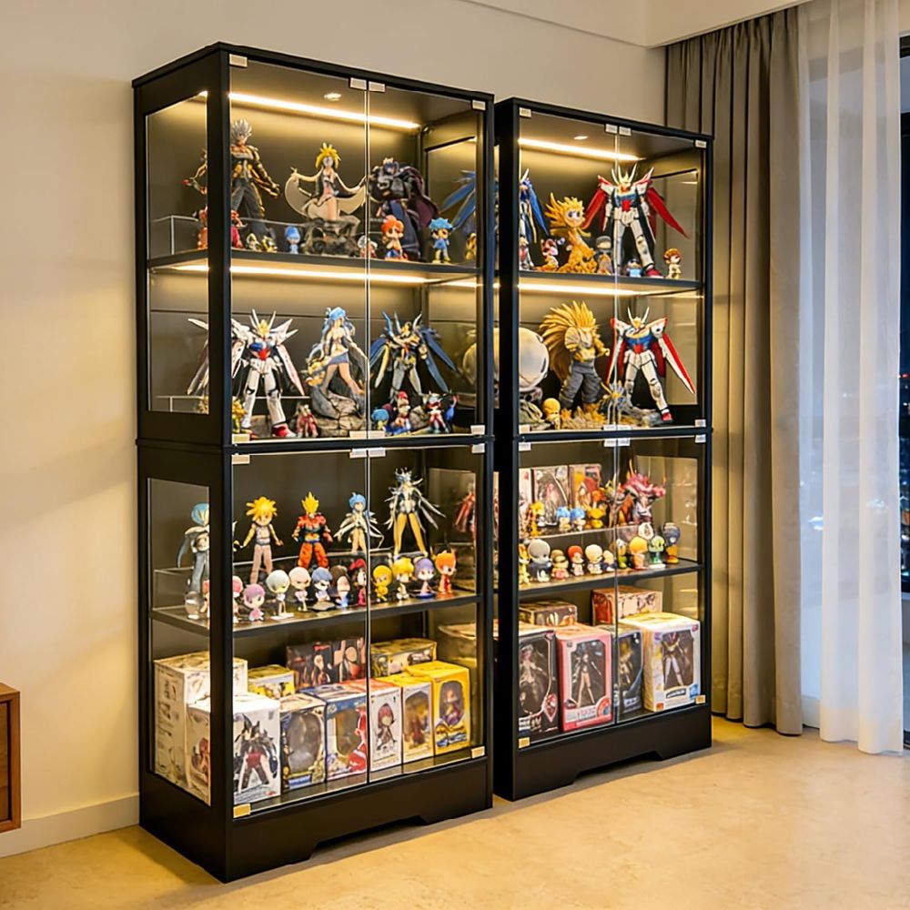 Lighting & Home Decor Studio - Dual-Tier Glass Display Cabinet with 3-Color