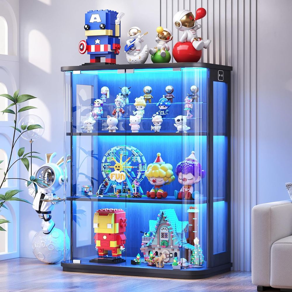 Lighting & Home Decor Studio - 3-Tier Glass Display Cabinet with 3