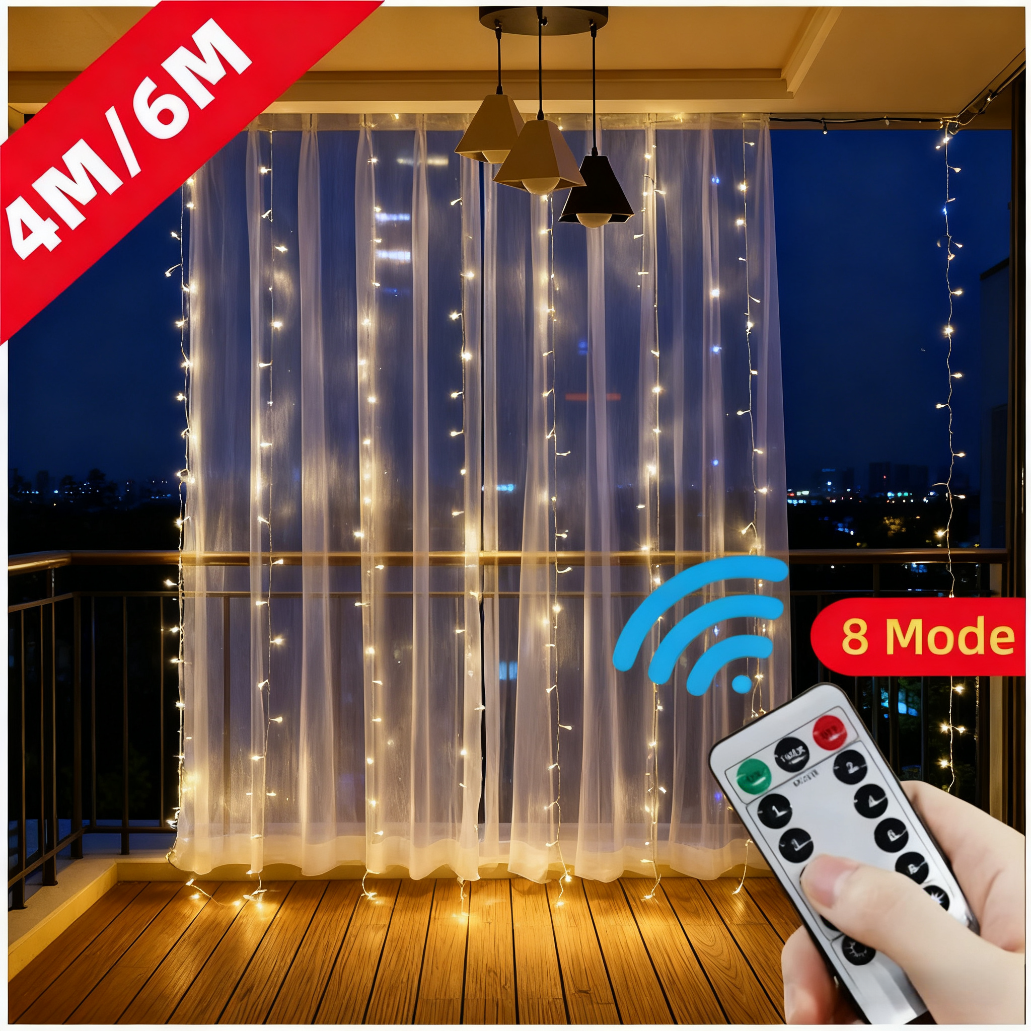 Fairy Light Curtain - 4/6M/8 Mode Curtain Garland on The