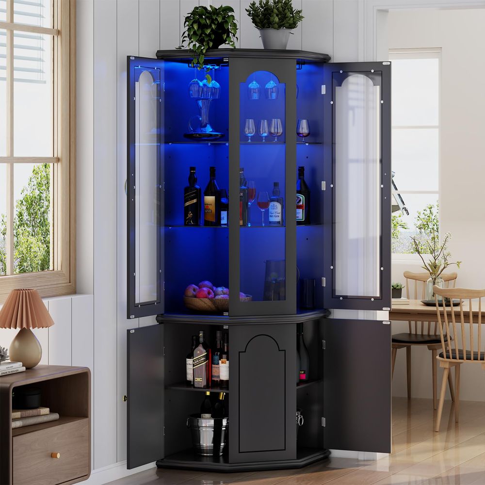 Home Lighting & Decor St Catharines On - Corner Bar Cabinet w LED Lights,