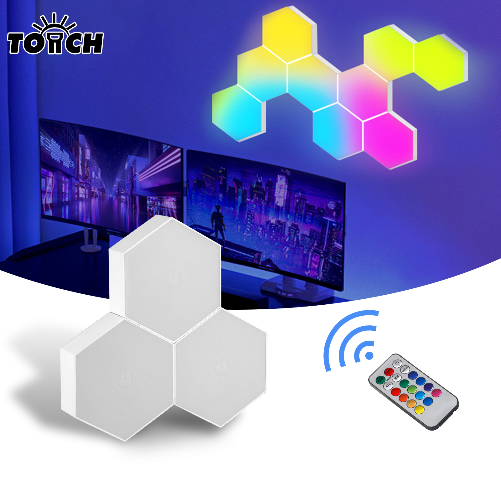 Lighting Decor In Room - Remote control geometric hexagonal LED multi-color