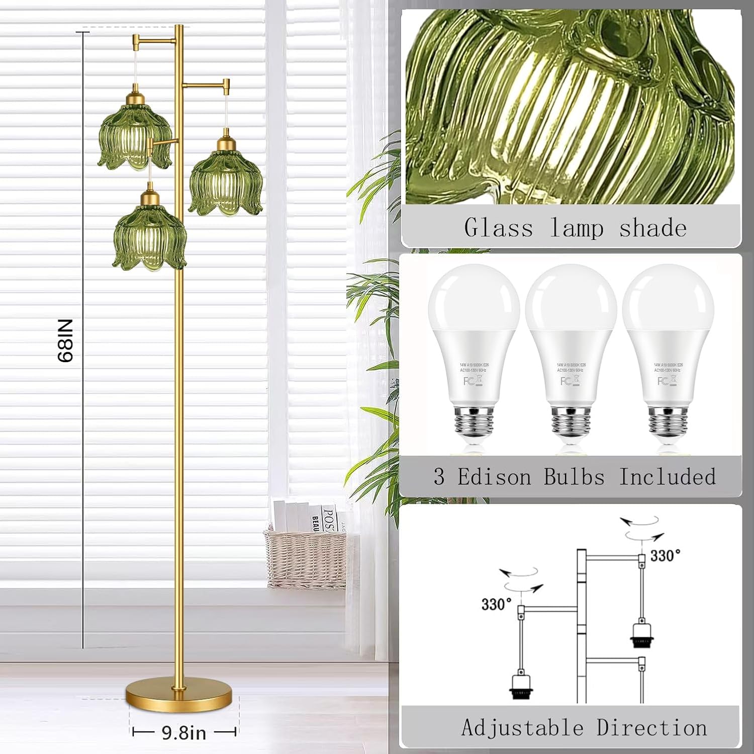 Vintage Gold Glass Floor Lamp  - Decor Lighting & Decor Fires Photos 리뷰 및 가격
