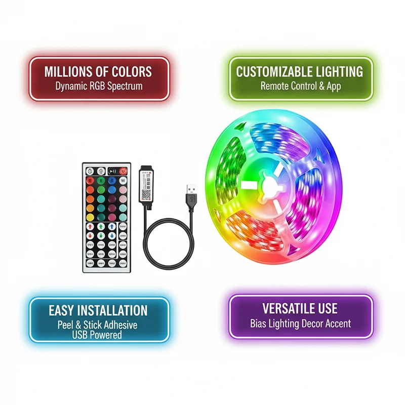DC 5V USB LED Strip Lights APP - Lighting Decor In Room 리뷰 및 가격
