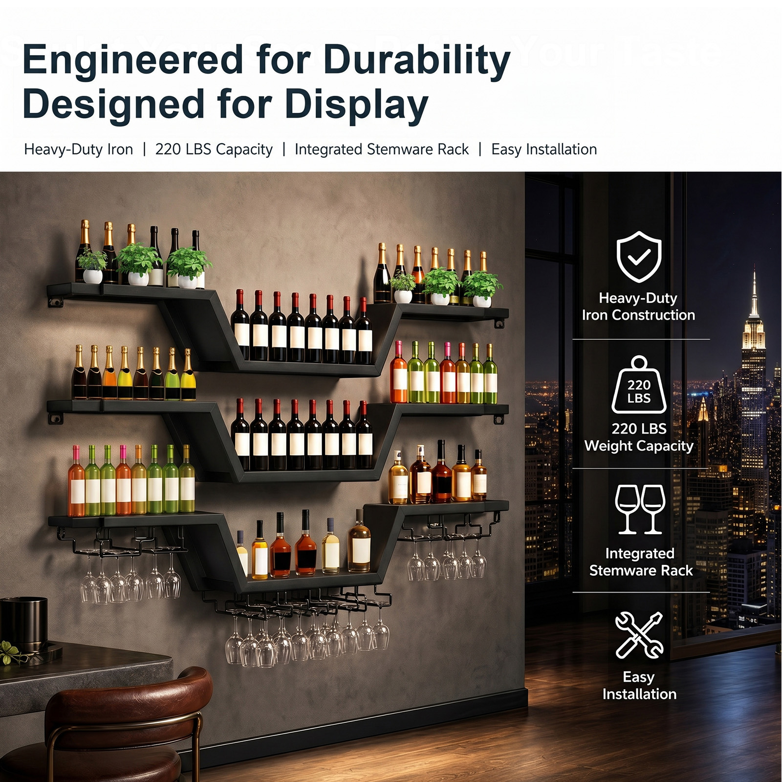 47/55inch Modern LED Wine Rack - Lighting Metal Wall Decor 리뷰 및 가격