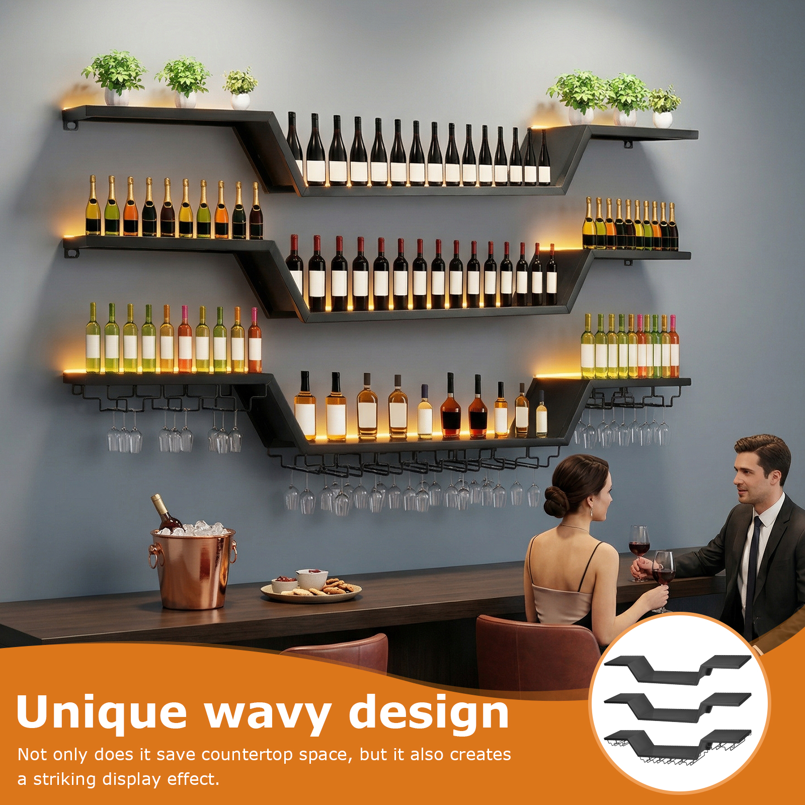 47/55inch Modern LED Wine Rack - Lighting Metal Wall Decor 리뷰 및 가격