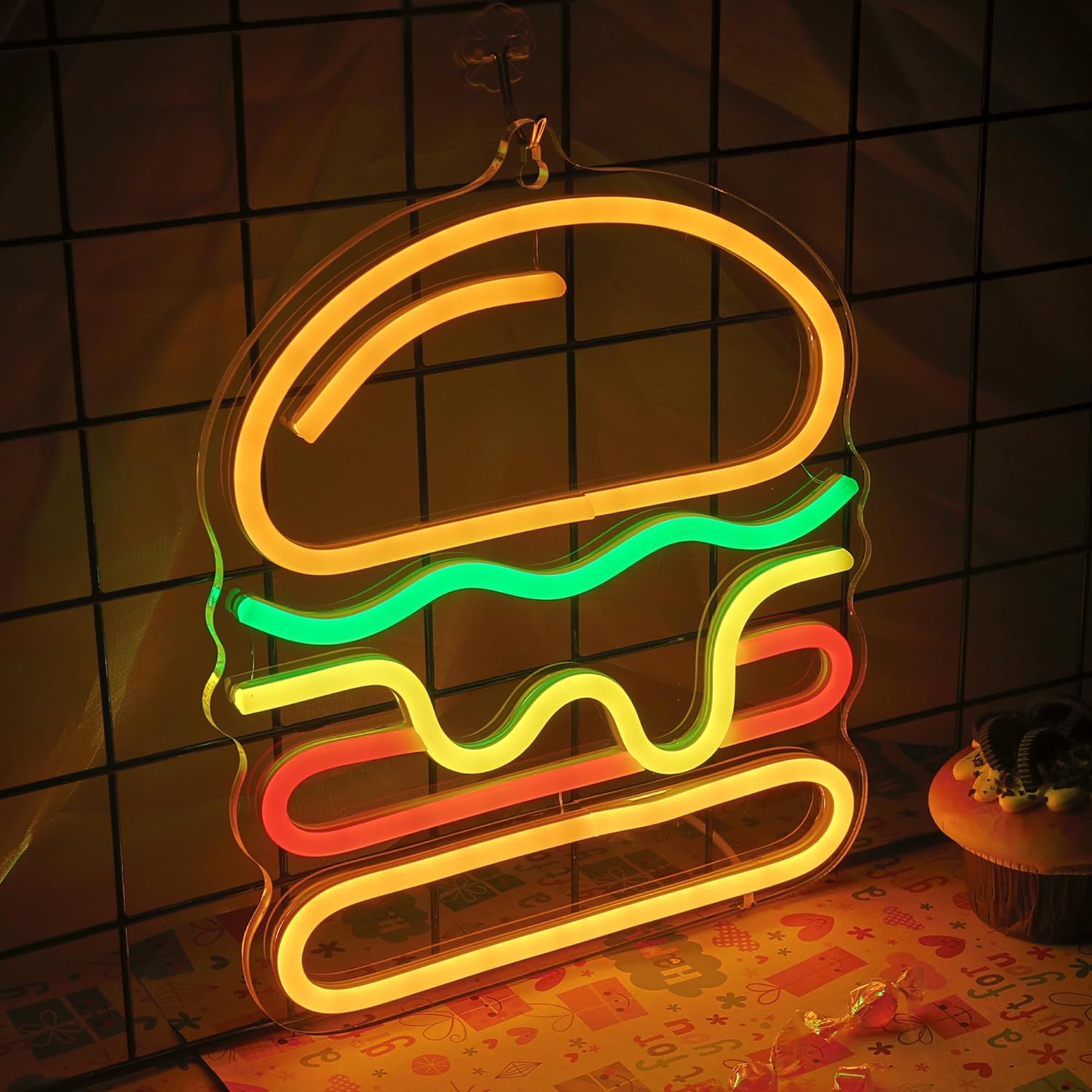 Burger Neon Sign with Layered  - Lighting Home Decor Ideas 리뷰 및 가격
