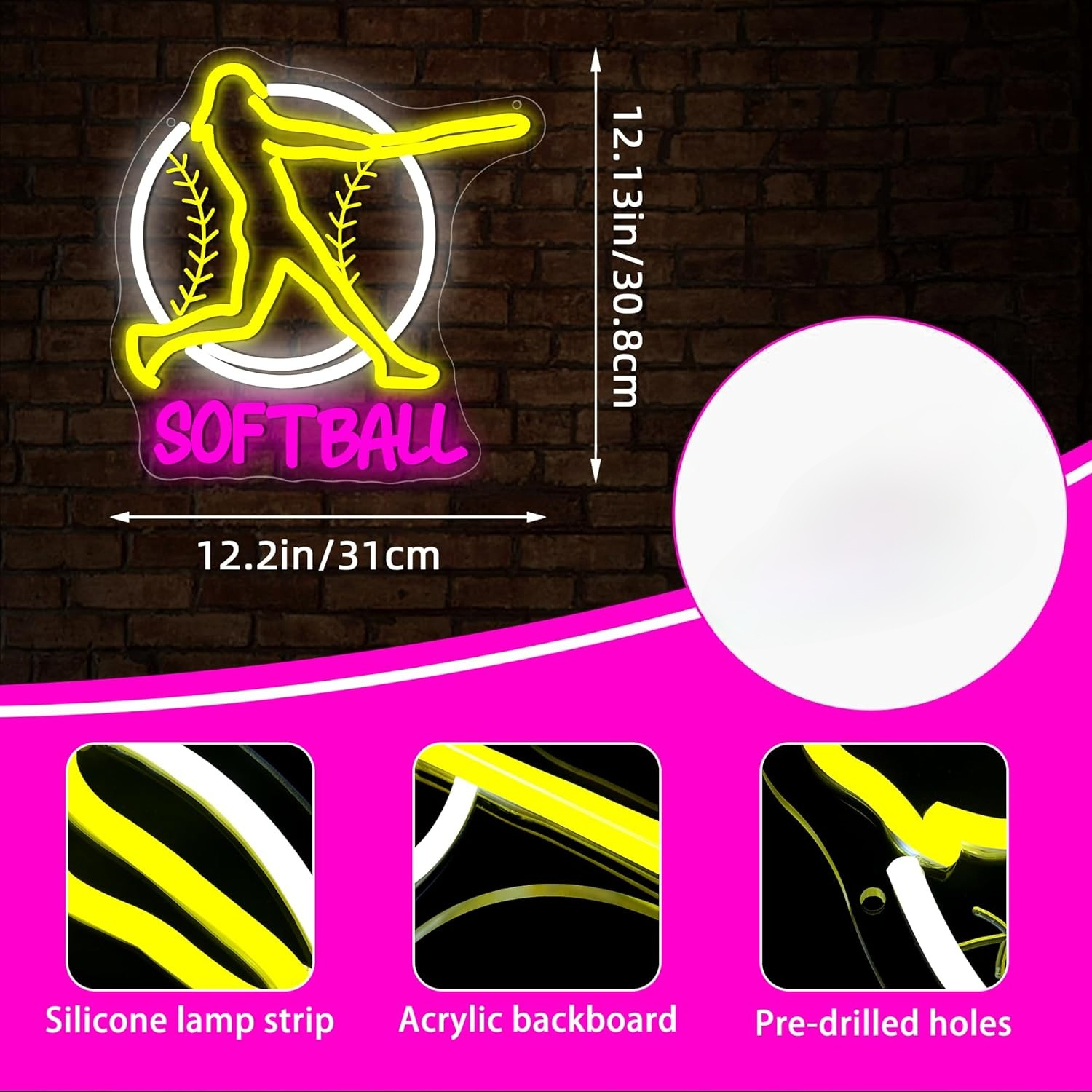 Softball Neon Sign Art Wall Li - Lighting Decor In Room 리뷰 및 가격