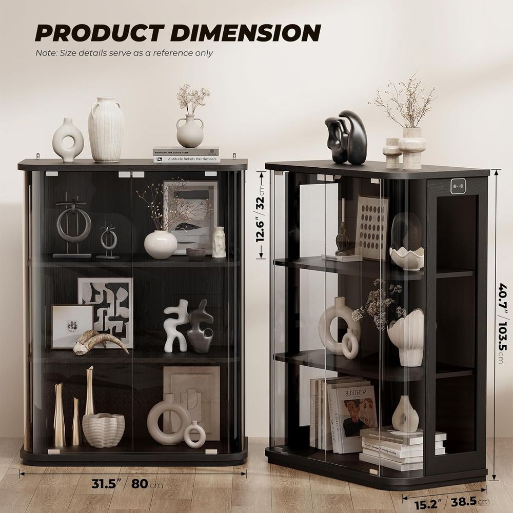3-Tier Glass Display Cabinet w - Lighting & Home Decor Studio 리뷰 및 가격
