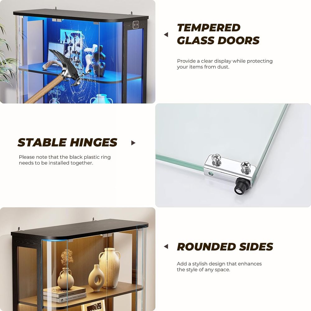 3-Tier Glass Display Cabinet w - Lighting & Home Decor Studio 리뷰 및 가격