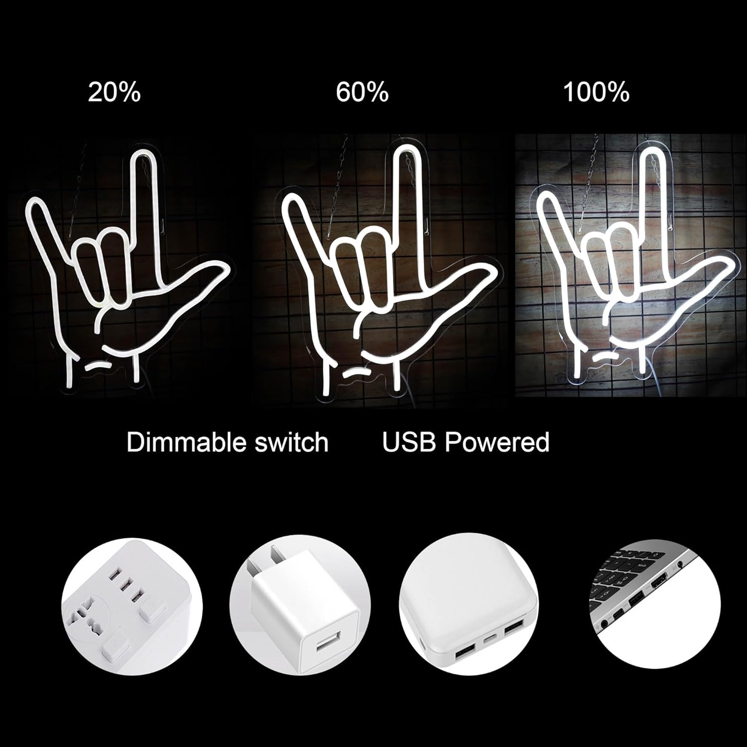 Hand Gesture Neon Sign I Love  - Lighting Decor In Room 리뷰 및 가격