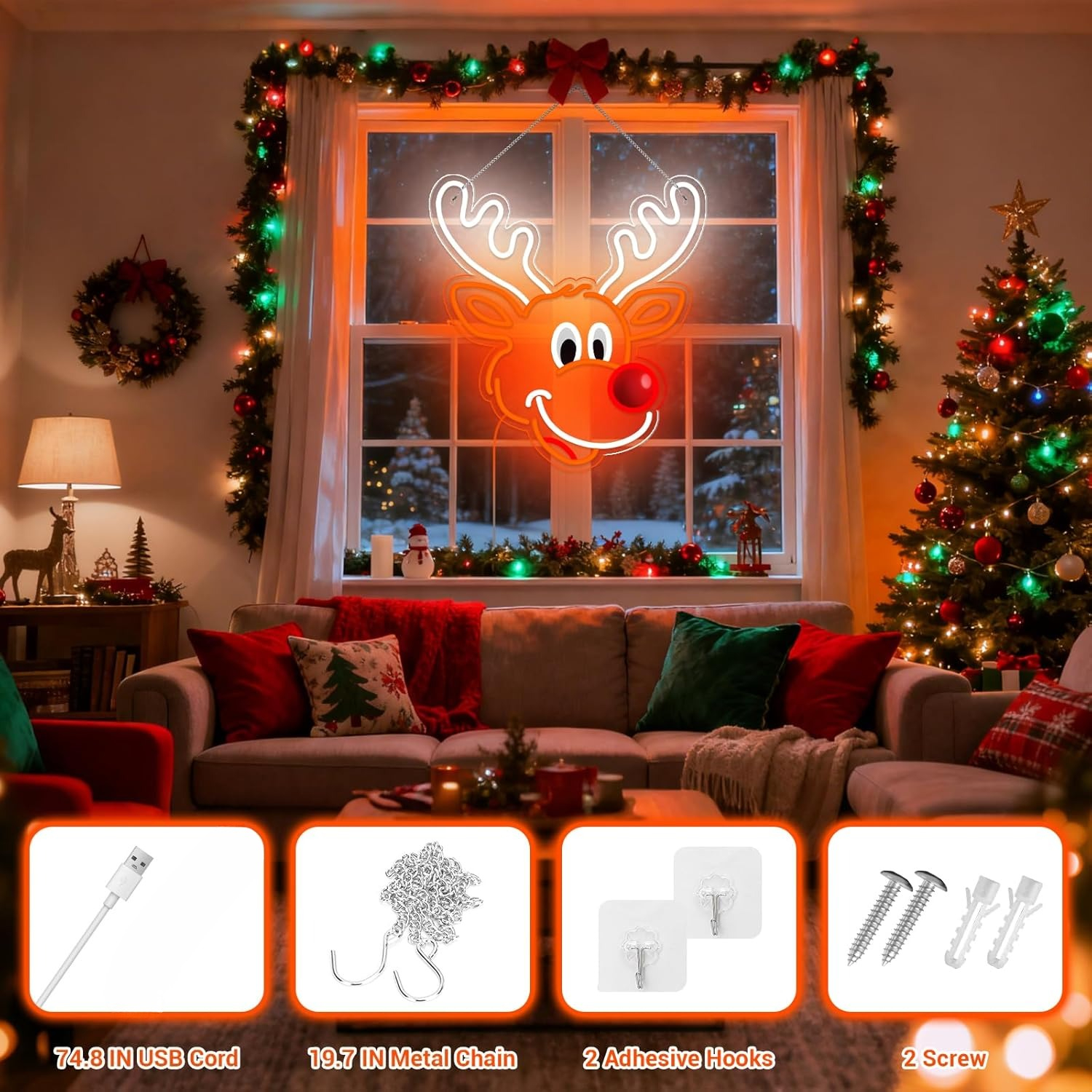 Cute Christmas Reindeer Neon S - Lighting Home Decor Ideas 리뷰 및 가격