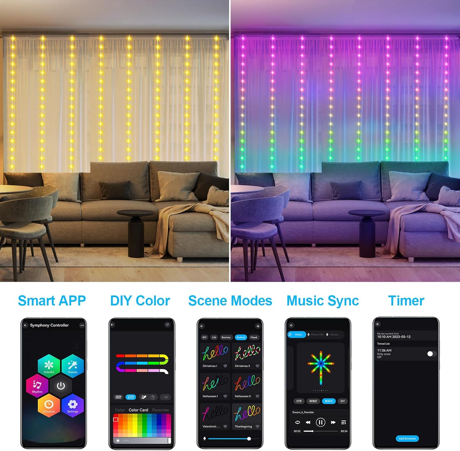 Smart Curtain Lights RGB 5050  - Fairy Light Curtain 리뷰 및 가격
