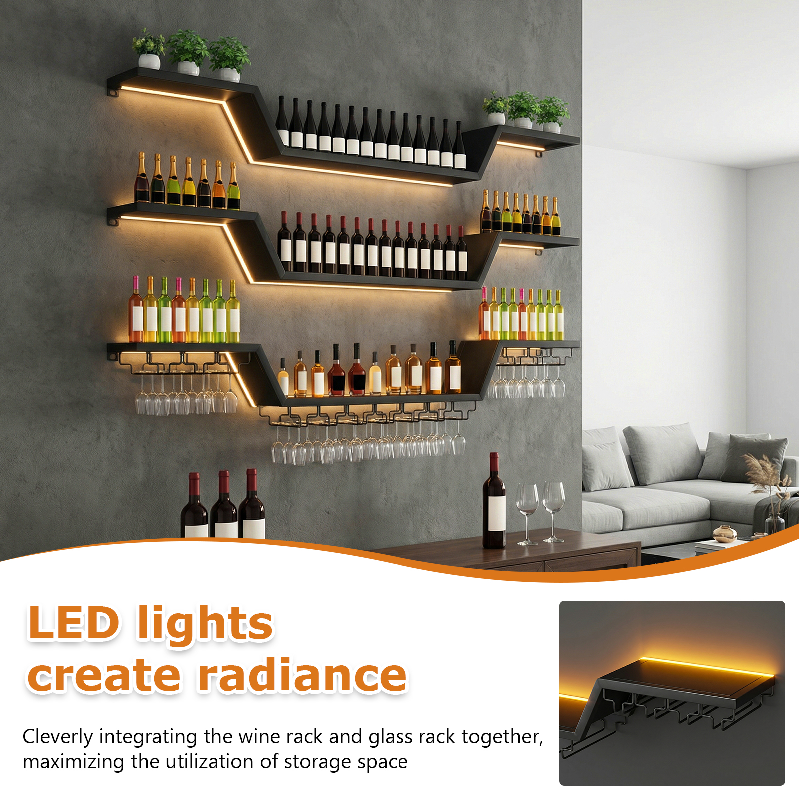 140x20cm Wall-Mount LED Wine R - Lighting Metal Wall Decor 리뷰 및 가격
