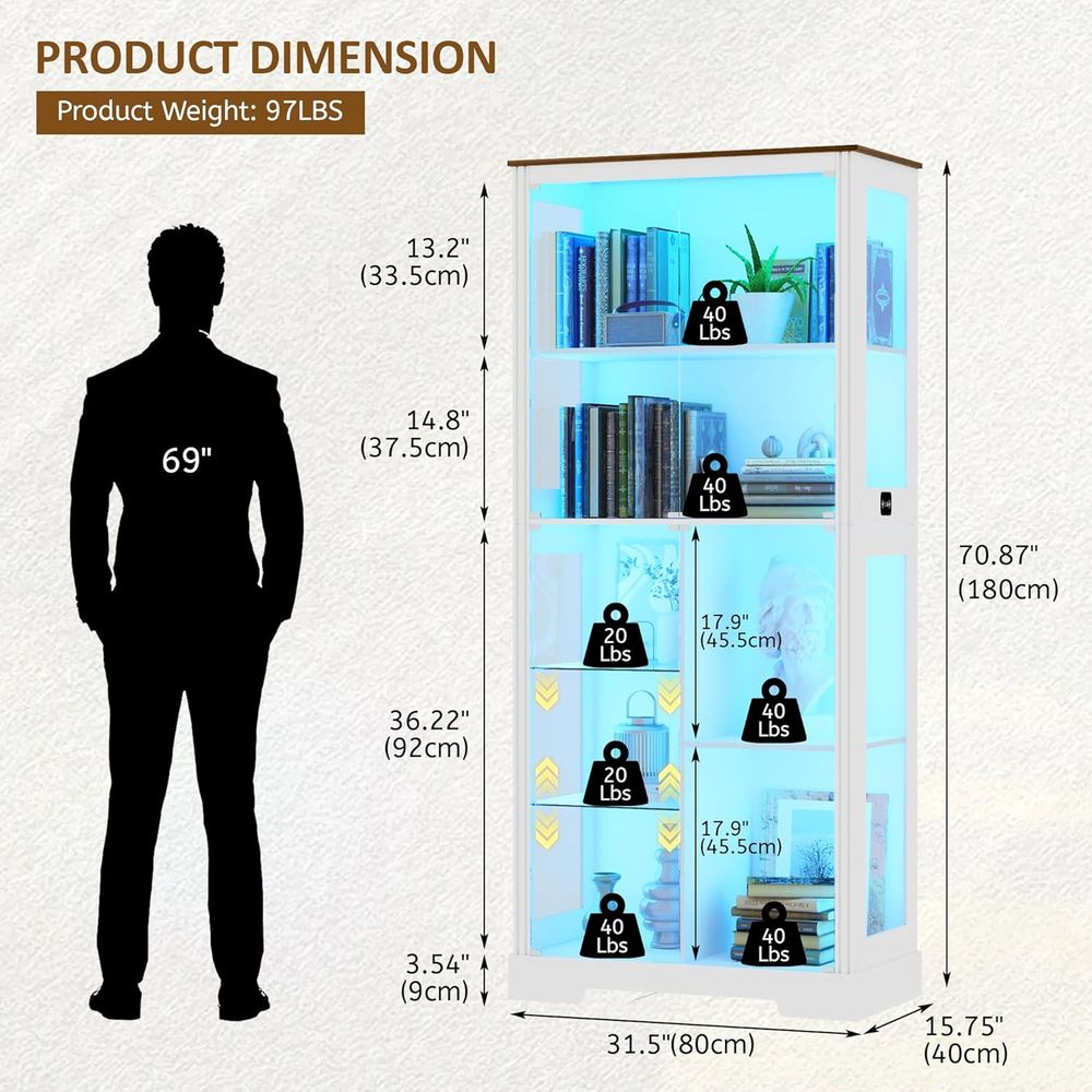 7-Tier Glass Display Cabinet w - Lighting & Home Decor Studio 리뷰 및 가격